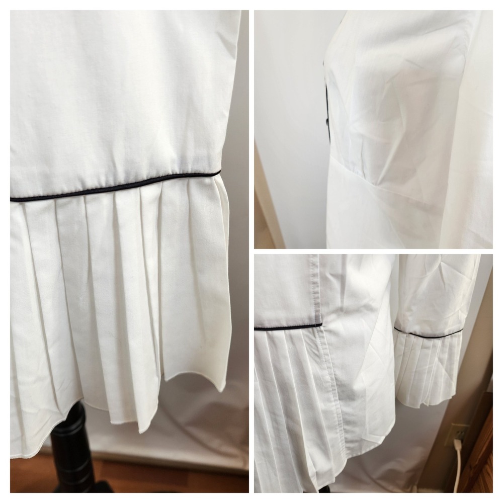 Dress Barn Womens Medium White Black Trim Pleated Bell Sleeve Button Down Shirt - Picture 8 of 10